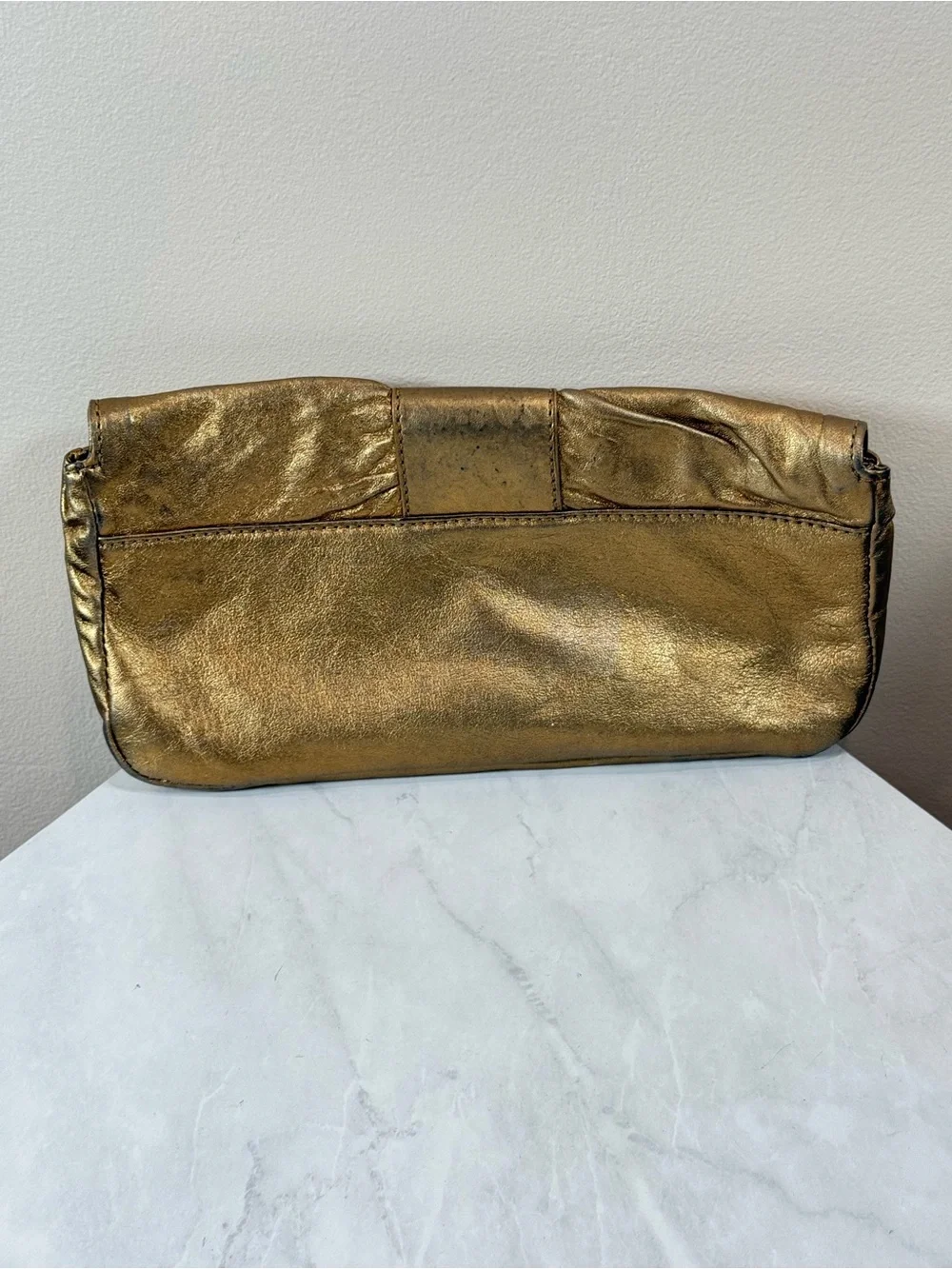 🔥Michael Kors Metallic Gold Leather Clutch with Gold Hardware EC🔥